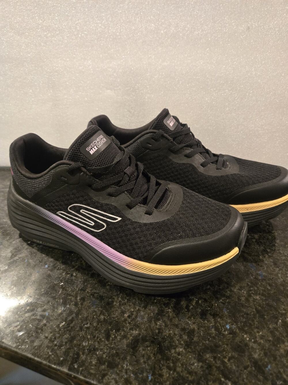 Skechers Max Cushioning Endeavour Women 9.5 Black Pink Orange Running Shoes